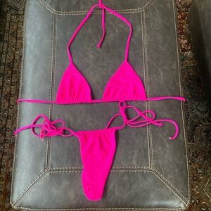 Worn once hot neon pink ribbed Frankie’s bikini  piece
